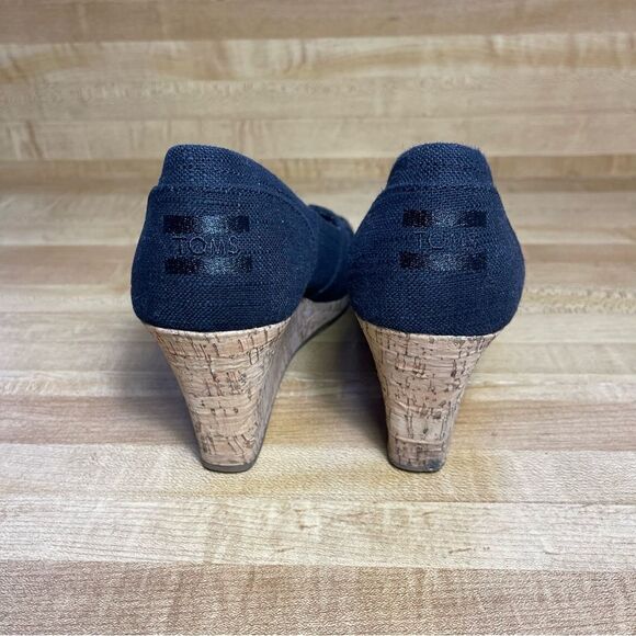 TOMS Womens Size 9 Black Canvas Wedge Peep Toe Heel Sandals 711215 - Picture 3 of 7